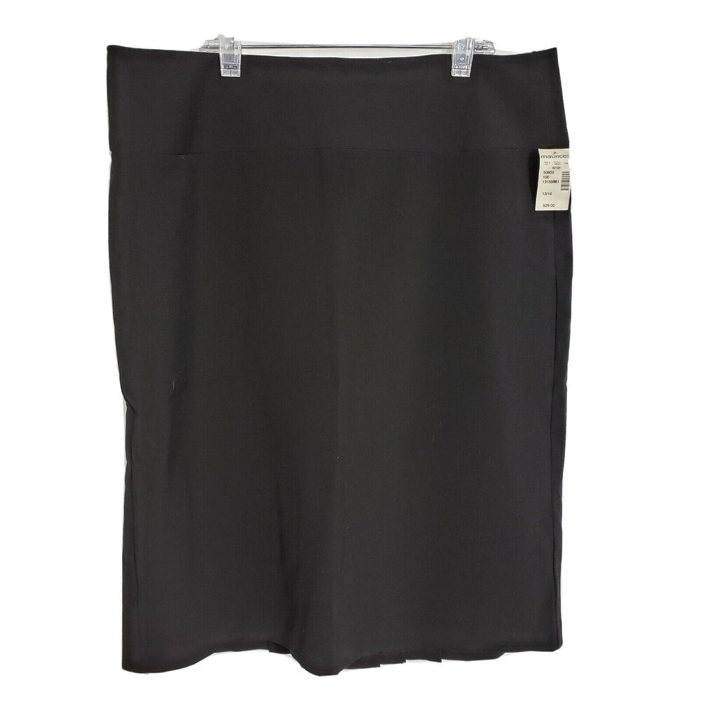 Maurices Womens Pencil Skirt Sz 13/14 Black Back Zip Pleats Knee Length Stretch